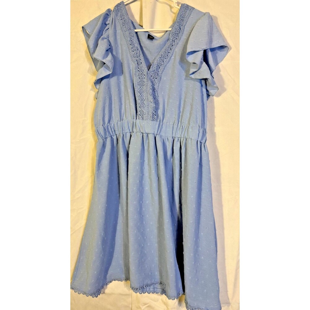 Blue Fairy Glam Flutter Sleeve Cottage Boho Dress Vneck Womens Plus 1X Angel